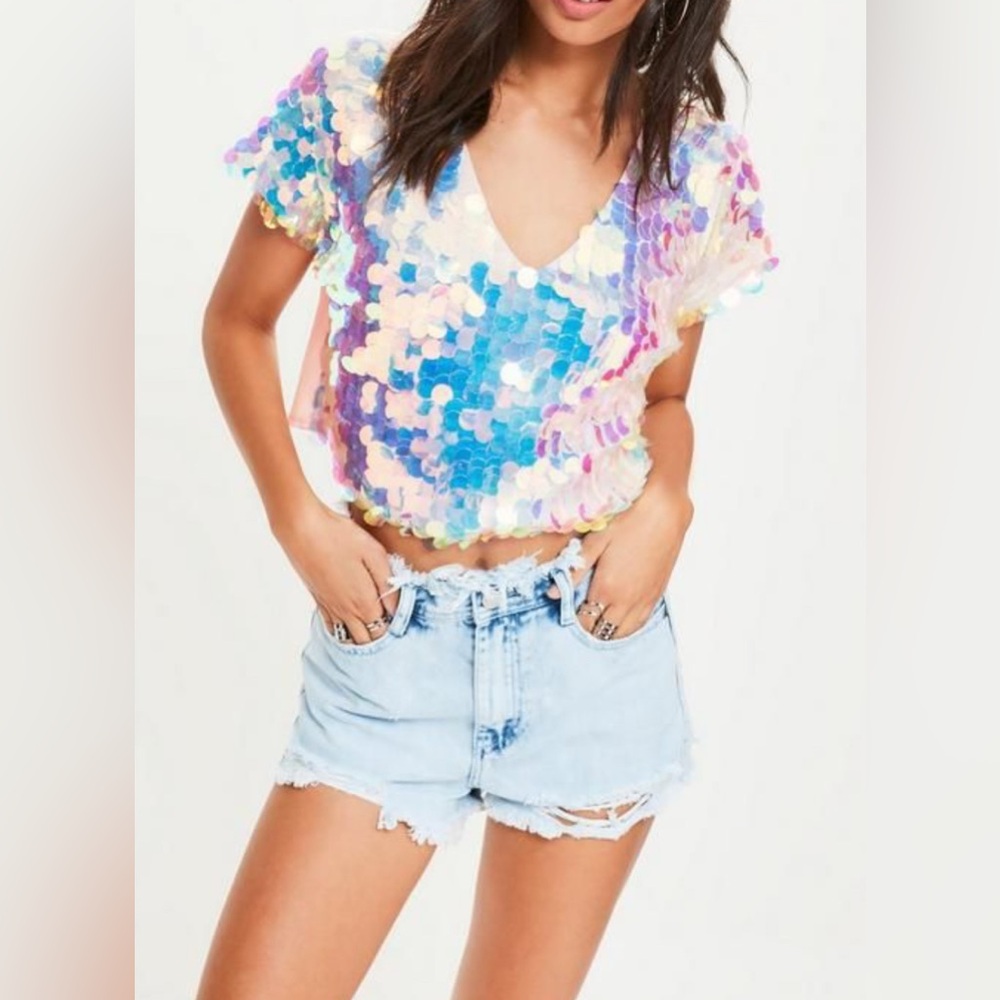 Misguided iridescent holographic sequence top Women’s Pink Size 12 large